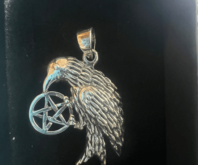 Raven pentacle Sterling silver pendant