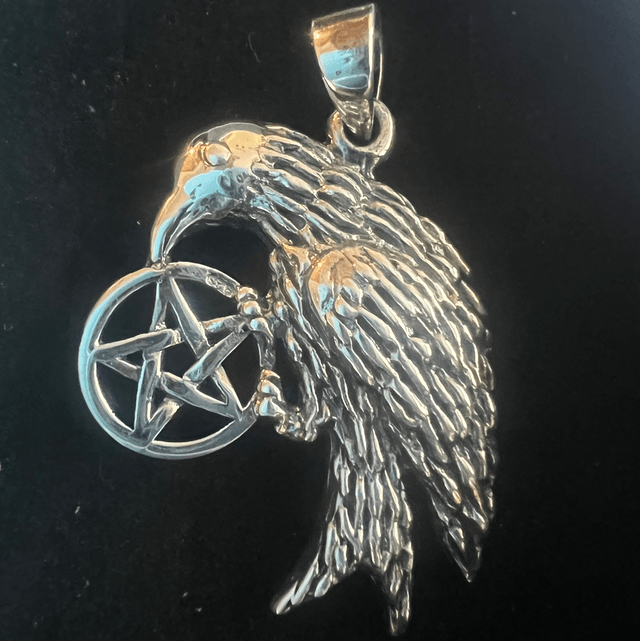 Raven pentacle Sterling silver pendant