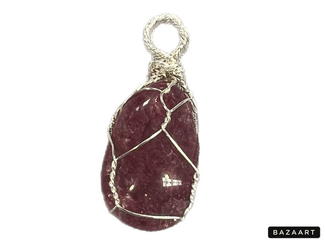 Wire wrapped deep purple crackle quartz